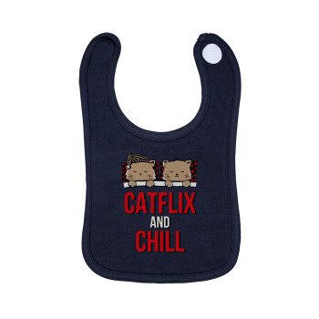 Catflix and Chill, Σαλιάρα με Σκρατς 100% Organic Cotton Μπλε (0-18 months)
