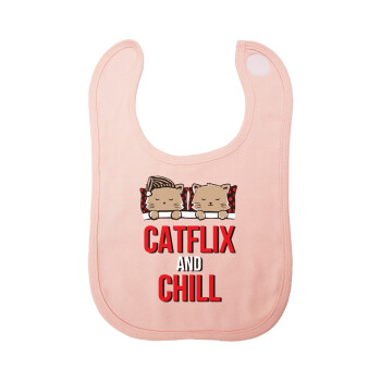 Catflix and Chill, Σαλιάρα με Σκρατς ΡΟΖ 100% Organic Cotton (0-18 months)