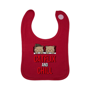 Catflix and Chill, Σαλιάρα με Σκρατς Κόκκινη 100% Organic Cotton (0-18 months)