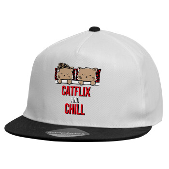 Catflix and Chill, Καπέλο παιδικό Snapback, 100% Βαμβακερό, Λευκό