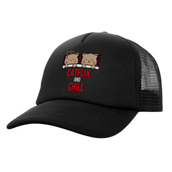Catflix and Chill, Καπέλο Soft Trucker με Δίχτυ Μαύρο 
