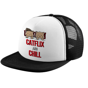 Catflix and Chill, Καπέλο Soft Trucker με Δίχτυ Black/White 