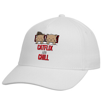 Catflix and Chill, Καπέλο παιδικό Baseball, 100% Βαμβακερό, Λευκό
