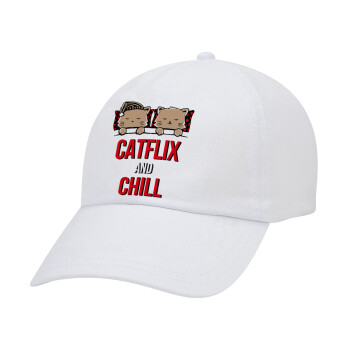 Catflix and Chill, Καπέλο Baseball Λευκό (5-φύλλο, unisex)