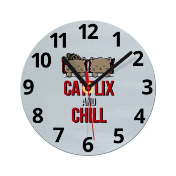 Catflix and Chill, Ρολόι τοίχου γυάλινο (20cm)