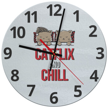 Catflix and Chill, Ρολόι τοίχου γυάλινο (30cm)