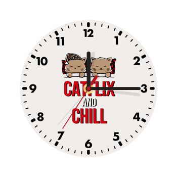 Catflix and Chill, Wooden wall clock (20cm)