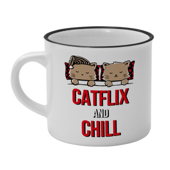 Catflix and Chill, Κούπα κεραμική vintage Λευκή/Μαύρη 230ml