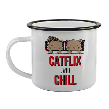 Catflix and Chill, Κούπα εμαγιέ με μαύρο χείλος 360ml