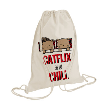 Catflix and Chill, Τσάντα πλάτης πουγκί GYMBAG natural (28x40cm)