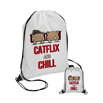 Catflix and Chill, Τσάντα πουγκί με μαύρα κορδόνια (1 τεμάχιο)