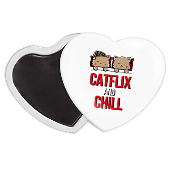 Catflix and Chill, Μαγνητάκι καρδιά (57x52mm)
