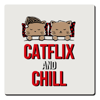 Catflix and Chill, Τετράγωνο μαγνητάκι ξύλινο 6x6cm