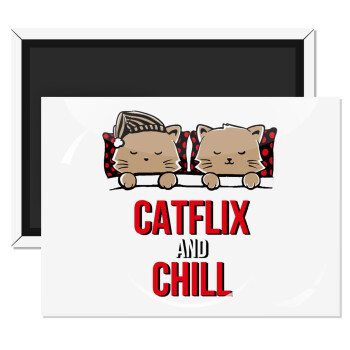 Catflix and Chill, Ορθογώνιο μαγνητάκι ψυγείου διάστασης 9x6cm