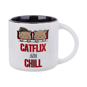 Catflix and Chill, Κούπα κεραμική 400ml Λευκή/Μαύρη