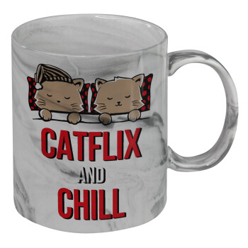 Catflix and Chill, Mug ceramic marble style, 330ml