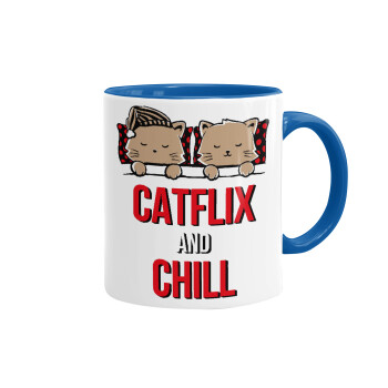 Catflix and Chill, Mug colored blue, ceramic, 330ml