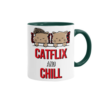 Catflix and Chill, Mug colored green, ceramic, 330ml