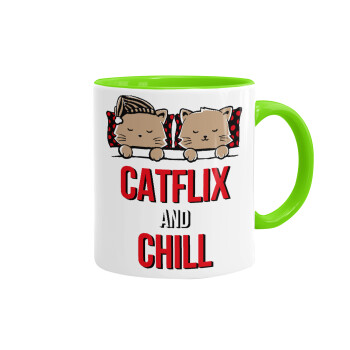 Catflix and Chill, Mug colored light green, ceramic, 330ml