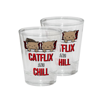 Catflix and Chill, Σφηνοπότηρα γυάλινα 45ml διάφανα (2 τεμάχια)