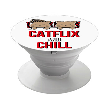 Catflix and Chill, Phone Holders Stand  White Hand-held Mobile Phone Holder