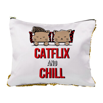 Catflix and Chill, Τσαντάκι νεσεσέρ με πούλιες (Sequin) Χρυσό
