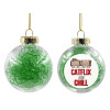 Transparent Christmas tree ball ornament with green filling 8cm