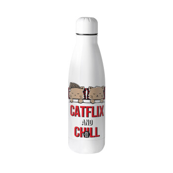 Catflix and Chill, Μεταλλικό παγούρι θερμός (Stainless steel), 500ml