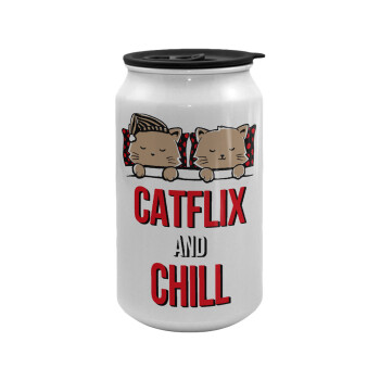 Catflix and Chill, Κούπα ταξιδιού μεταλλική με καπάκι (tin-can) 500ml