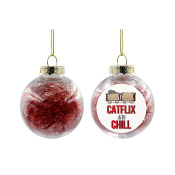 Catflix and Chill, Χριστουγεννιάτικη μπάλα δένδρου διάφανη με κόκκινο γέμισμα 8cm