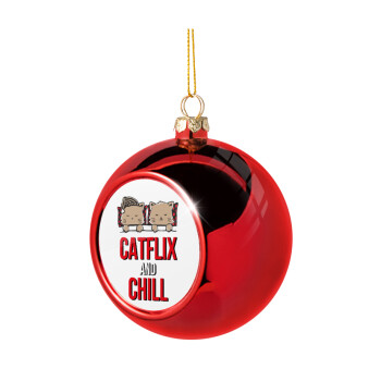 Catflix and Chill, Χριστουγεννιάτικη μπάλα δένδρου Κόκκινη 8cm