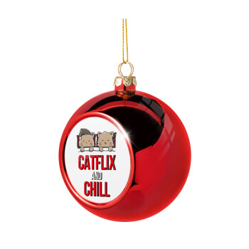 Catflix and Chill, Christmas tree ball Red 8cm
