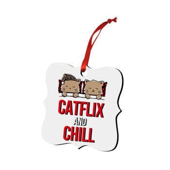 Catflix and Chill, Χριστουγεννιάτικο στολίδι polygon ξύλινο 7.5cm