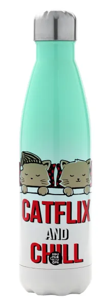 Catflix and Chill — Metal mug thermos Green/White (Stainless steel), double wall, 500ml