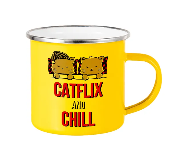 Catflix and Chill — Κούπα Μεταλλική εμαγιέ Κίτρινη 360ml