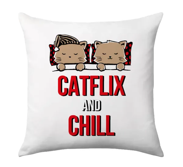 Catflix and Chill — Μαξιλάρι καναπέ 40x40cm περιέχεται το  γέμισμα