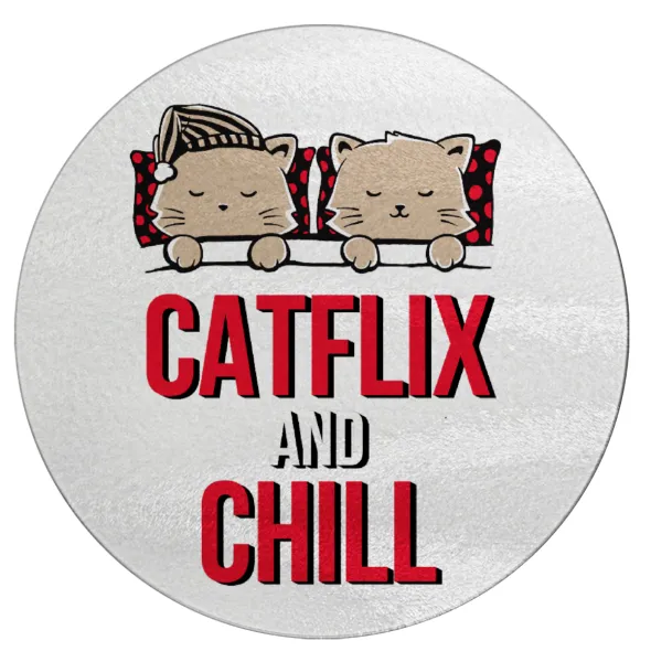 Catflix and Chill — Επιφάνεια κοπής γυάλινη στρογγυλή (30cm)