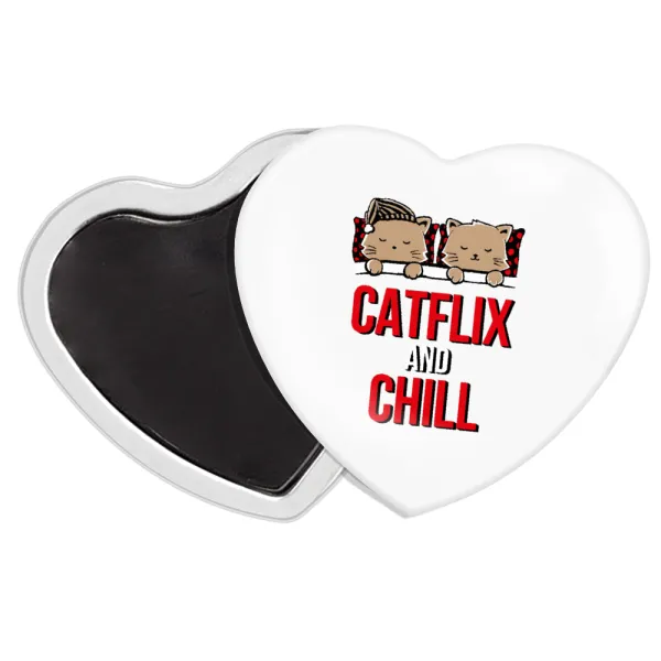 Catflix and Chill — Μαγνητάκι καρδιά (57x52mm)