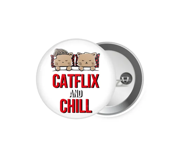 Catflix and Chill — Pin badge, 5.9cm