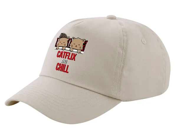 Catflix and Chill — SAND Adult Cap Cotton (UNISEX, ONE SIZE)