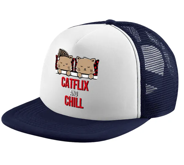 Catflix and Chill — Καπέλο παιδικό Soft Trucker με Δίχτυ ΜΠΛΕ ΣΚΟΥΡΟ/ΛΕΥΚΟ (POLYESTER, ΠΑΙΔΙΚΟ, ONE SIZE)