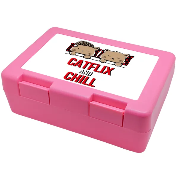 Catflix and Chill — Παιδικό δοχείο κολατσιού ΡΟΖ 185x128x65mm (BPA free πλαστικό)