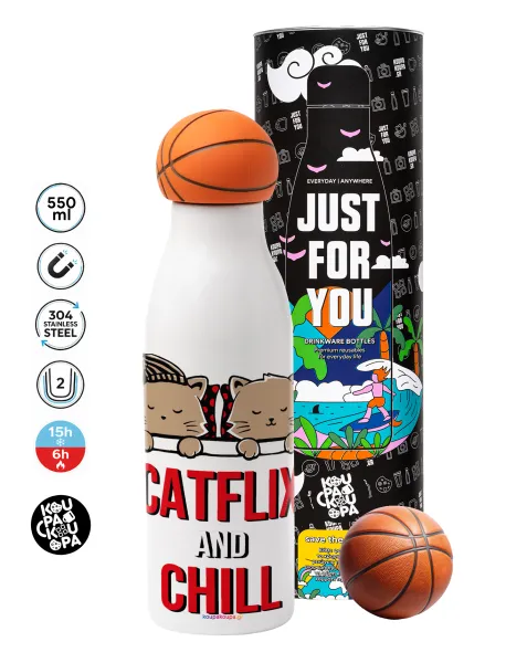 Catflix and Chill — Μπάλα μπάσκετ μεταλλικό παγούρι θερμός, διπλού τοιχώματος, 550ml