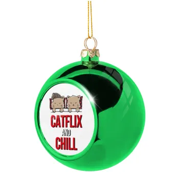 Catflix and Chill, Στολίδι Χριστουγεννιάτικη μπάλα δένδρου Πράσινη 8cm