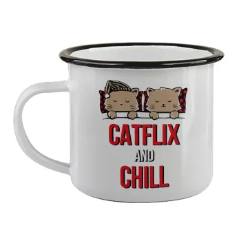 Catflix and Chill, Κούπα εμαγιέ με μαύρο χείλος 360ml