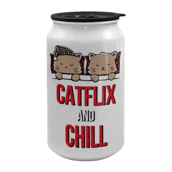 Catflix and Chill, Κούπα ταξιδιού μεταλλική με καπάκι (tin-can) 500ml