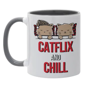Catflix and Chill, Mug colored grey, ceramic, 330ml