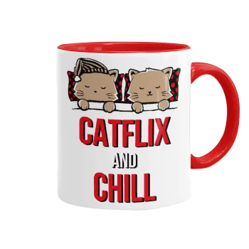 Catflix and Chill, Mug colored red, ceramic, 330ml