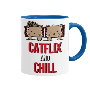 Catflix and Chill, Κούπα χρωματιστή μπλε, κεραμική, 330ml