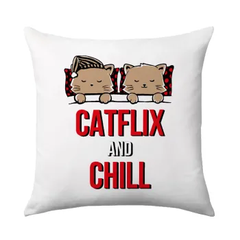 Catflix and Chill, Μαξιλάρι καναπέ 40x40cm περιέχεται το  γέμισμα